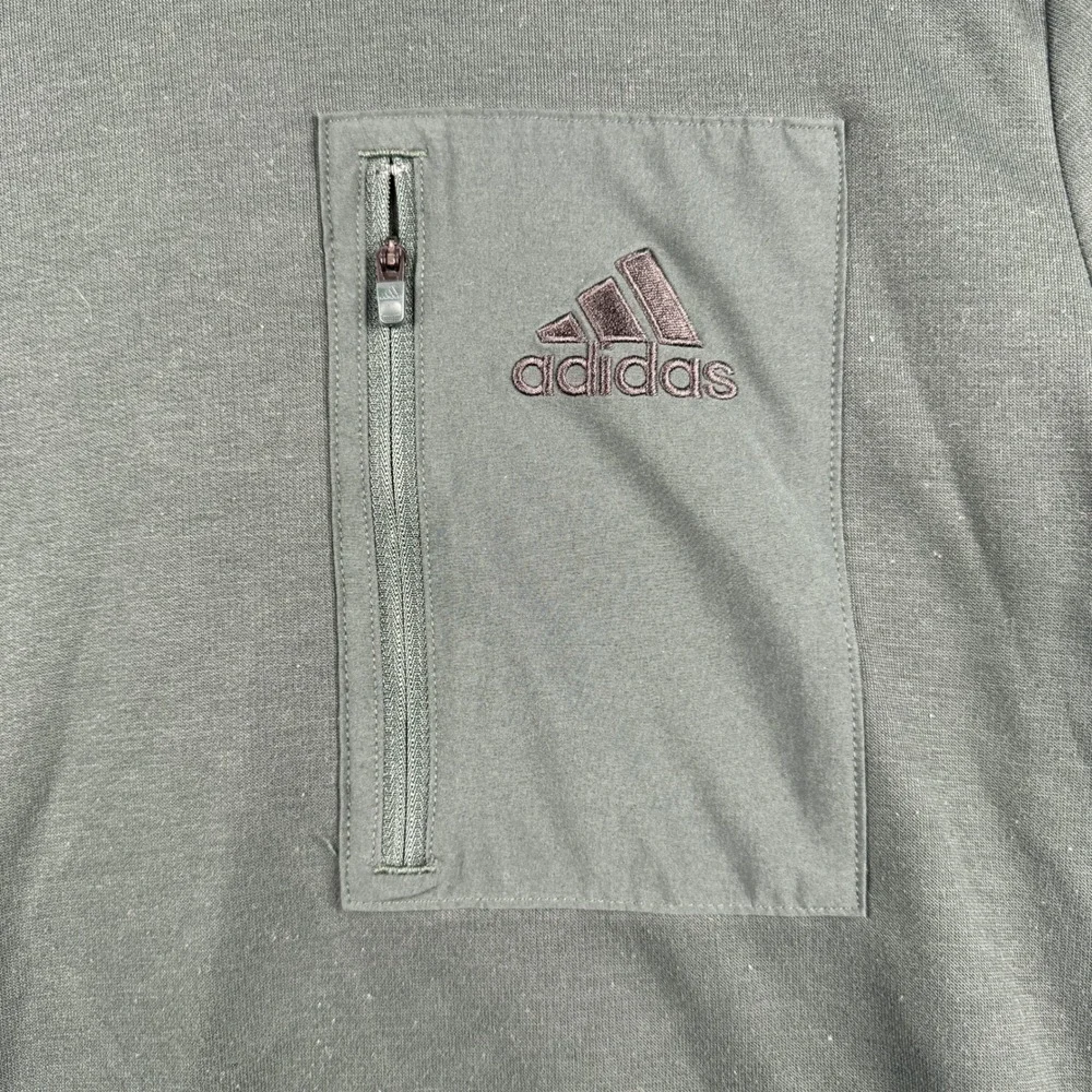 Adidas Hoodie Mens L Pullover Green Zippered Chest Pocket Logo Fleece